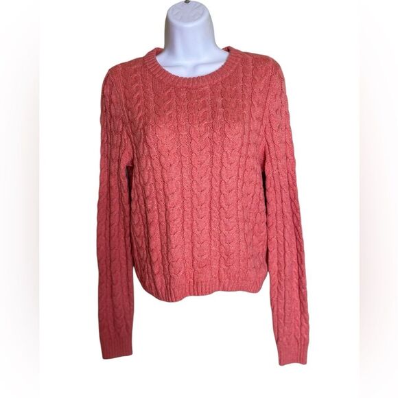 American Eagle Rose Cotton Blend Fisherman Cable Knit Sweater SZ Medium - Picture 2 of 9